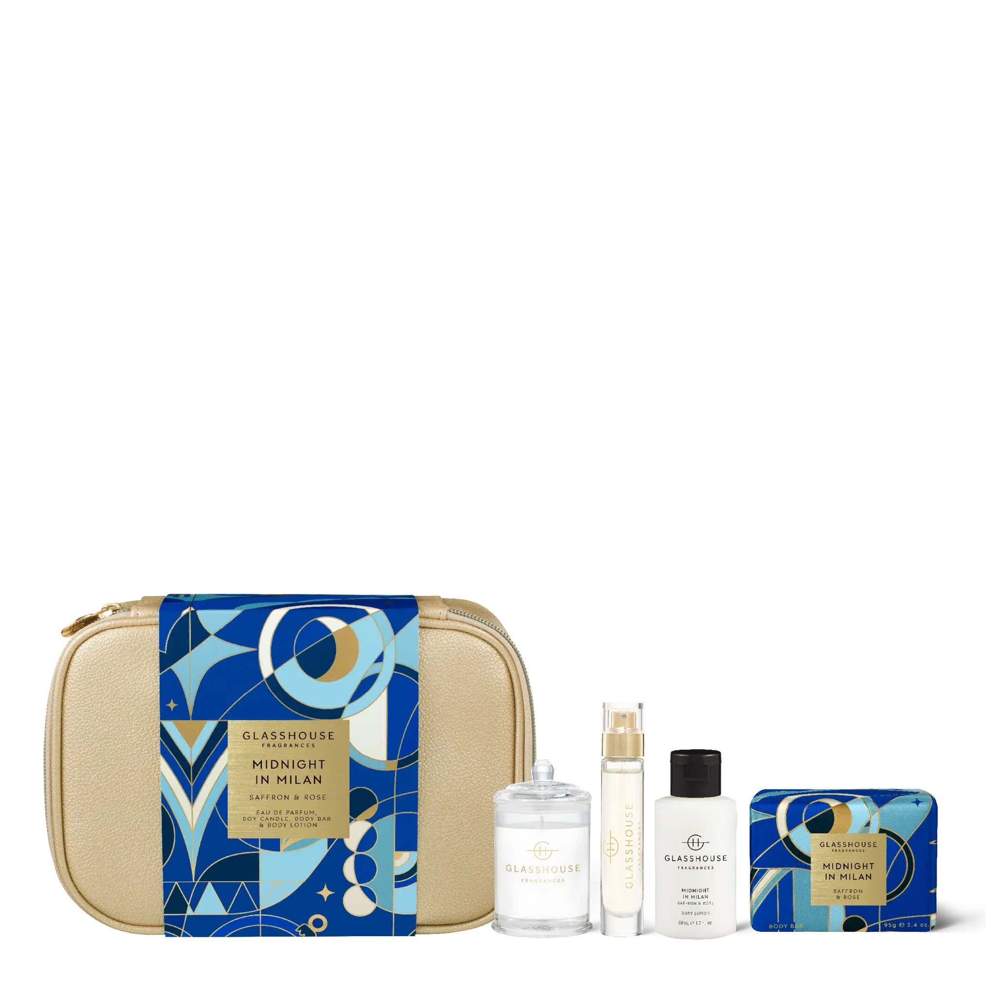 Fragrance Travel Set - 60g Candle, 14ml EDP, 95g Body Bar, 50ml Body Lotion - Midnight in Milan-Christmas-Glasshouse-The Bay Room