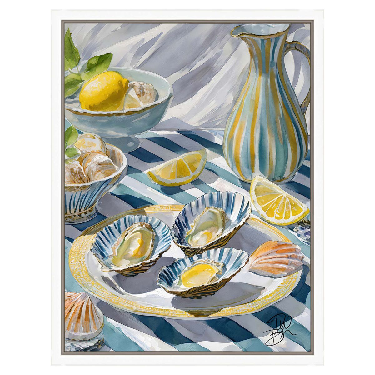 Framed Canvas Printing with Hand Embellishment - Oyster-Wall Decor-DWBH-The Bay Room