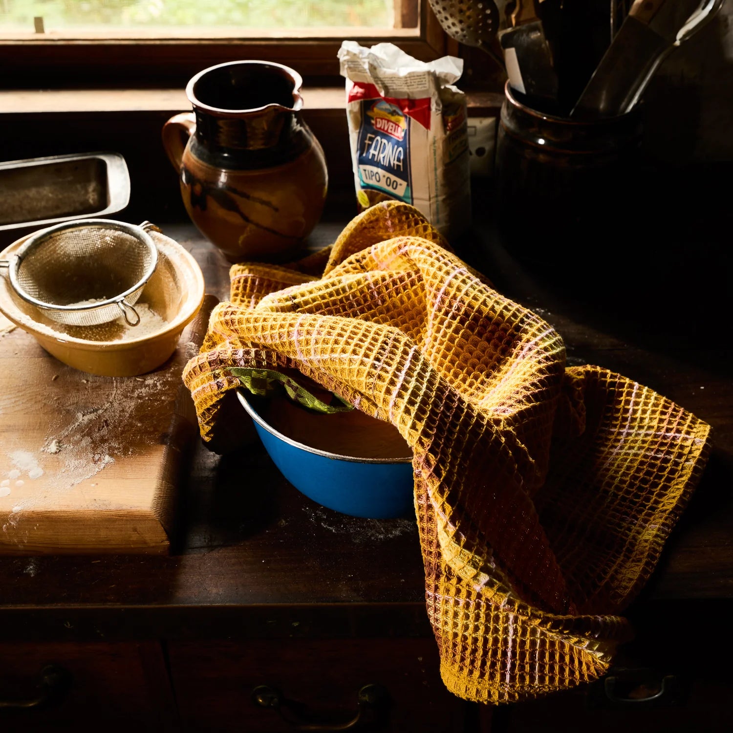 Frances Waffle Tea Towel - Ochre-Kitchenware-Sage & Clare-The Bay Room