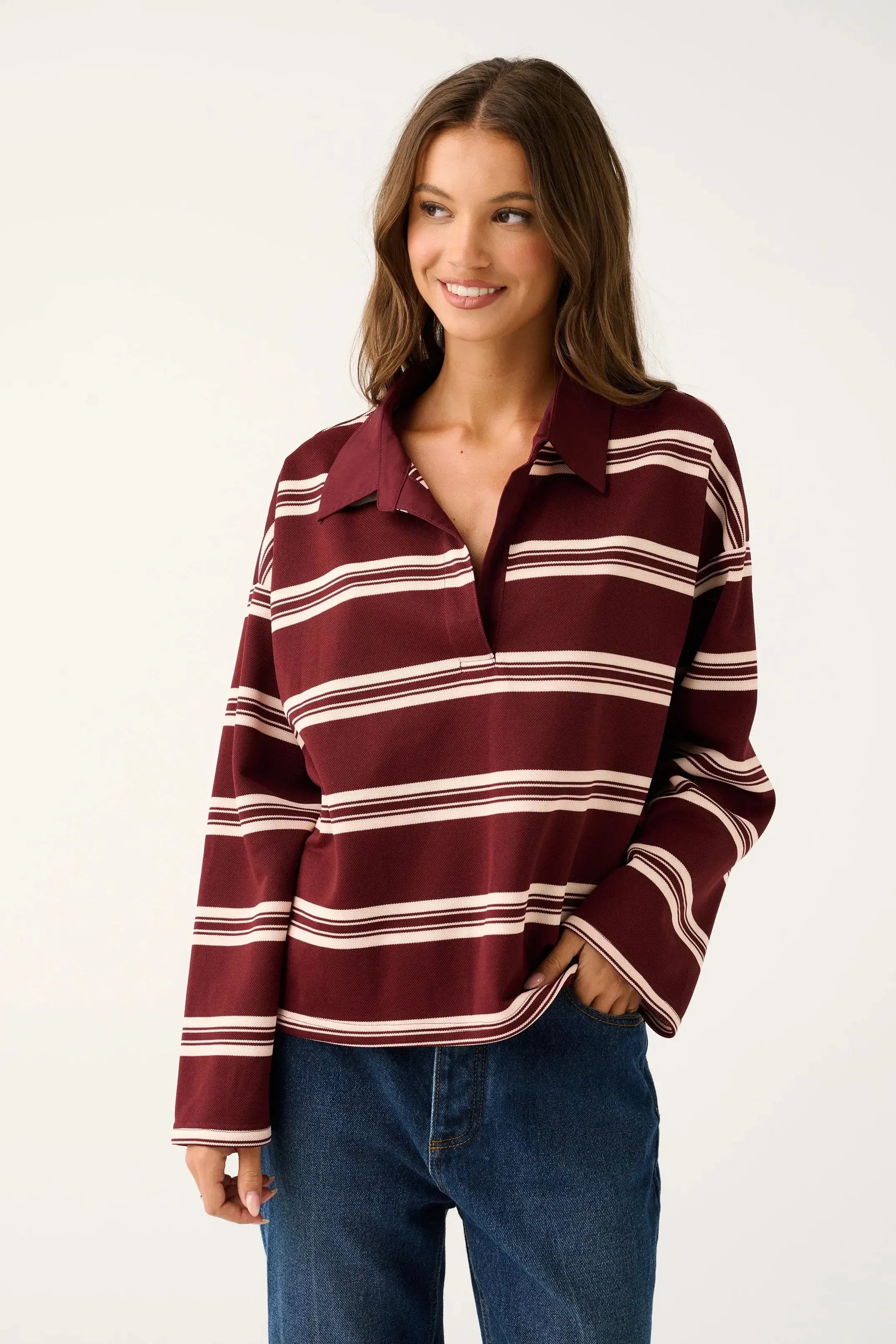 Freddie Rugby Top - Burgundy Stripe-Tops-Cartel & Willow-The Bay Room