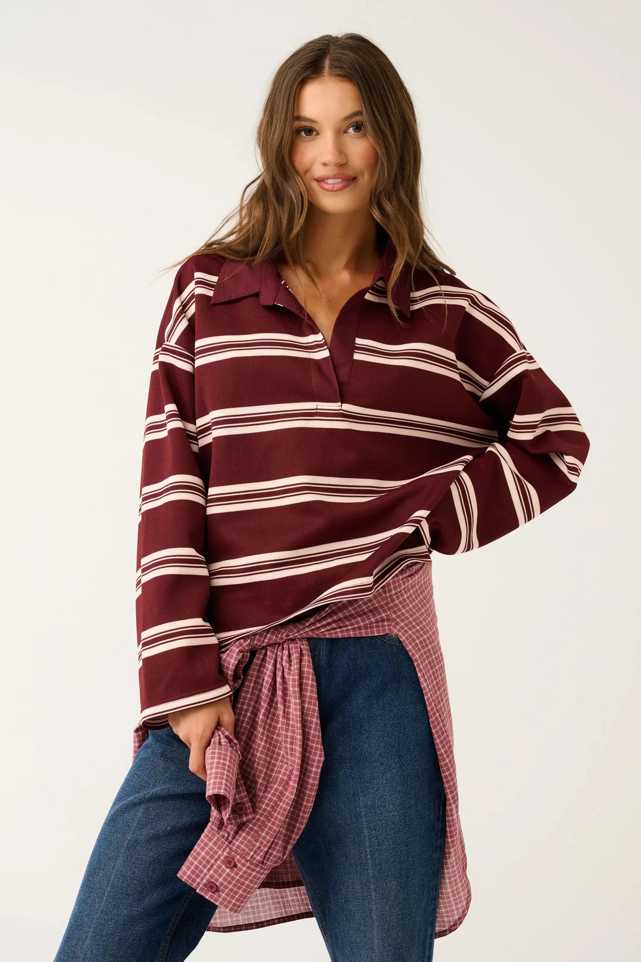 Freddie Rugby Top - Burgundy Stripe-Tops-Cartel & Willow-The Bay Room