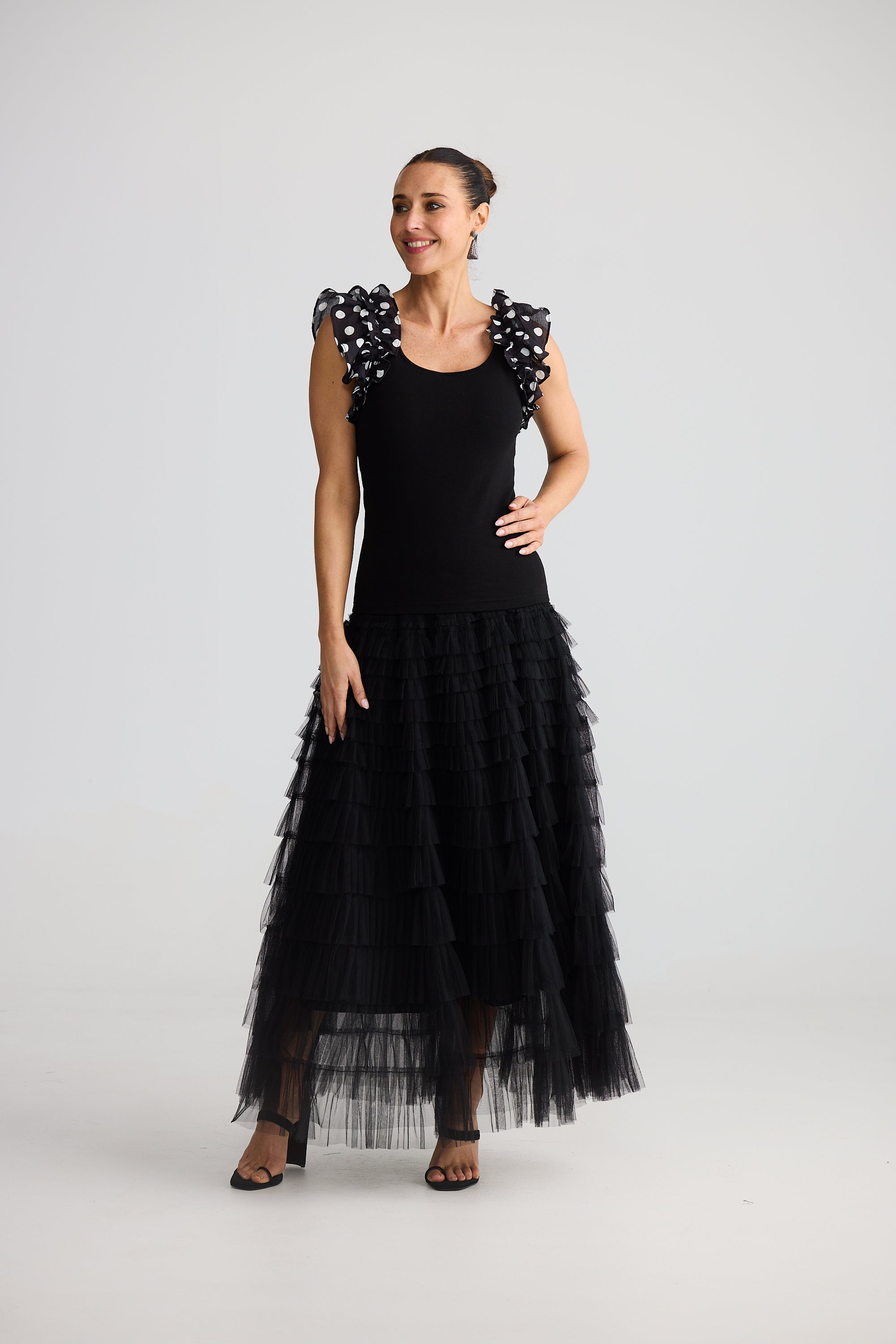 Frills Tank - Black/Spot-Tops-Brave & True-The Bay Room