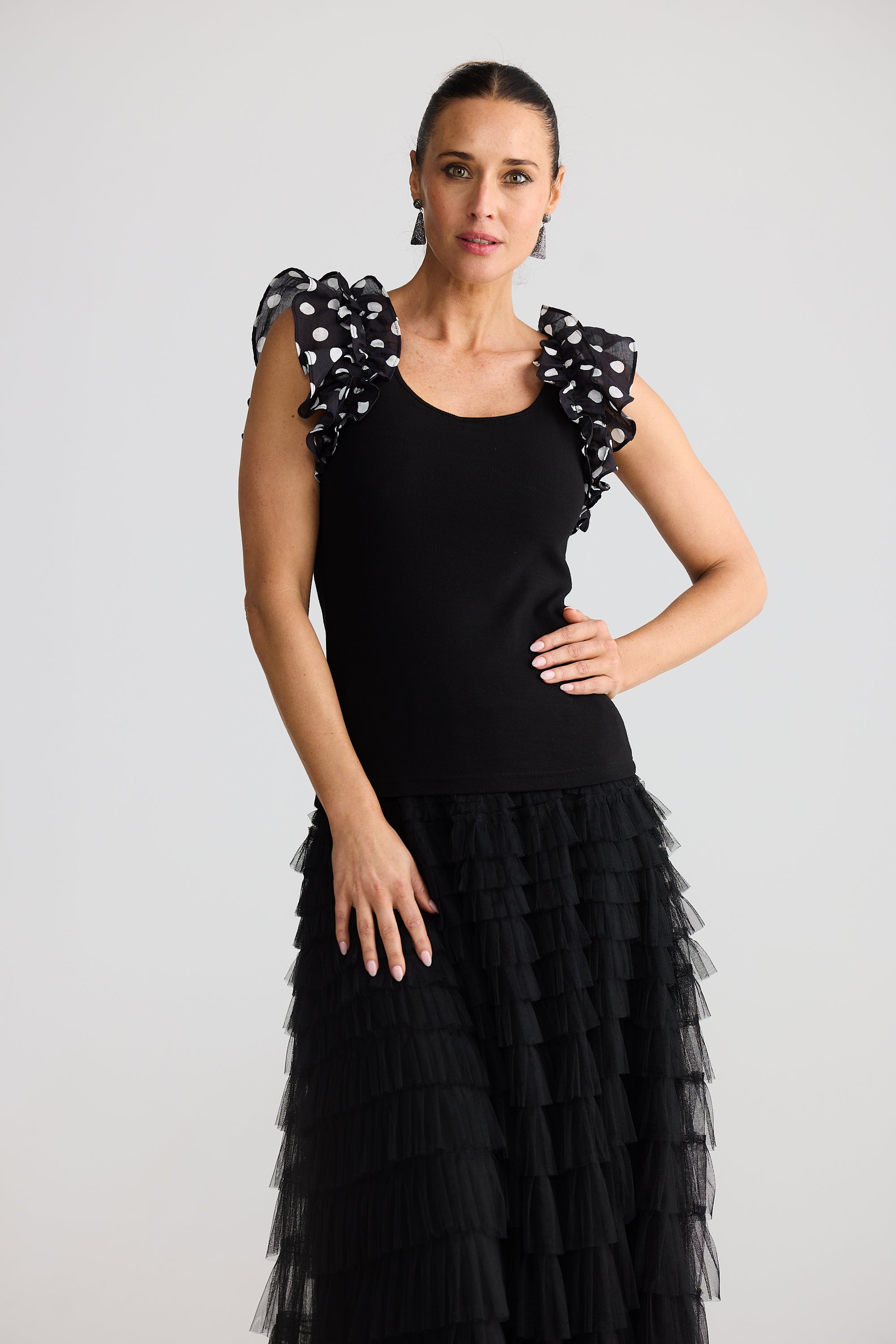 Frills Tank - Black/Spot-Tops-Brave & True-The Bay Room