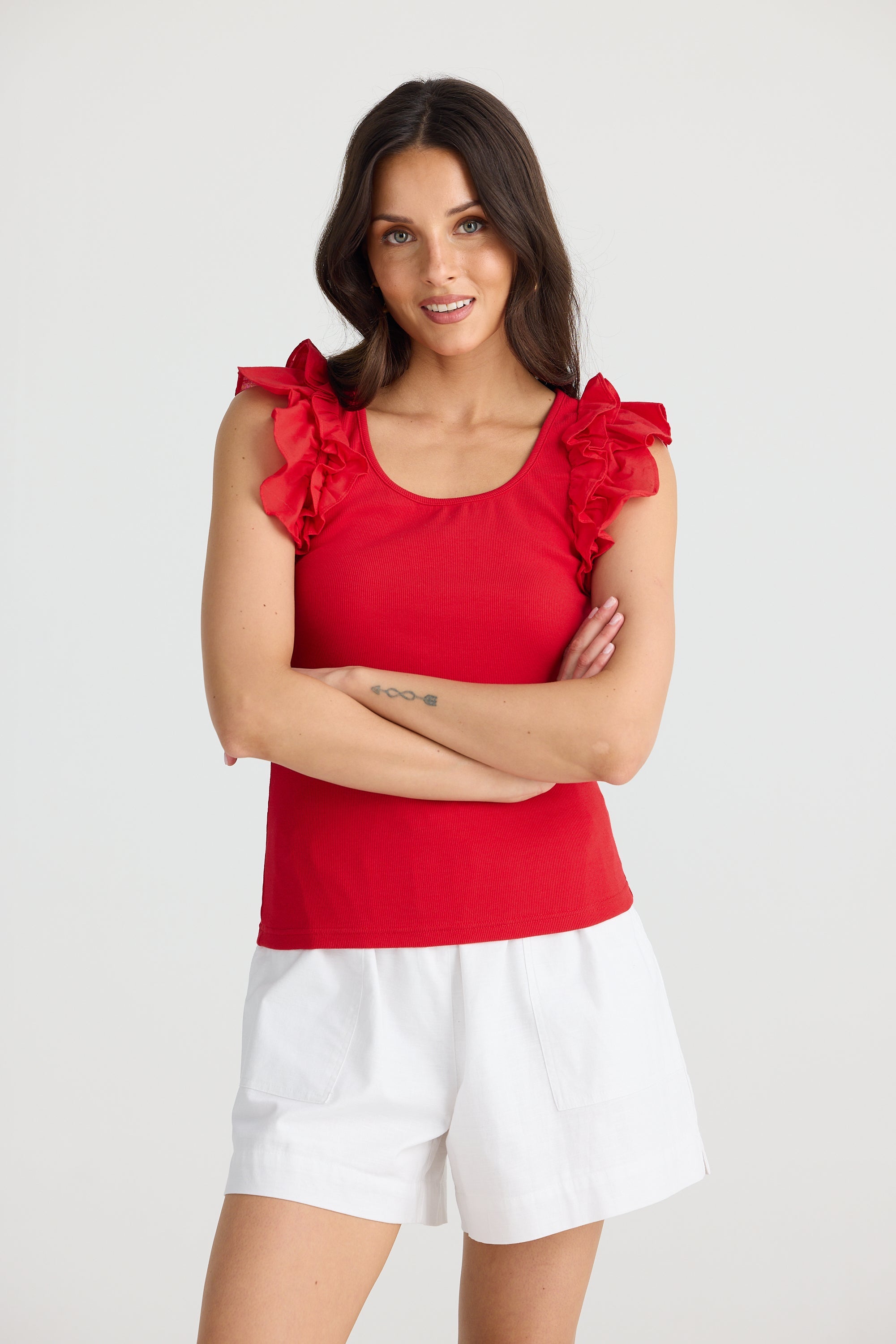 Frills Tank - Chilli-Tops-Brave & True-The Bay Room