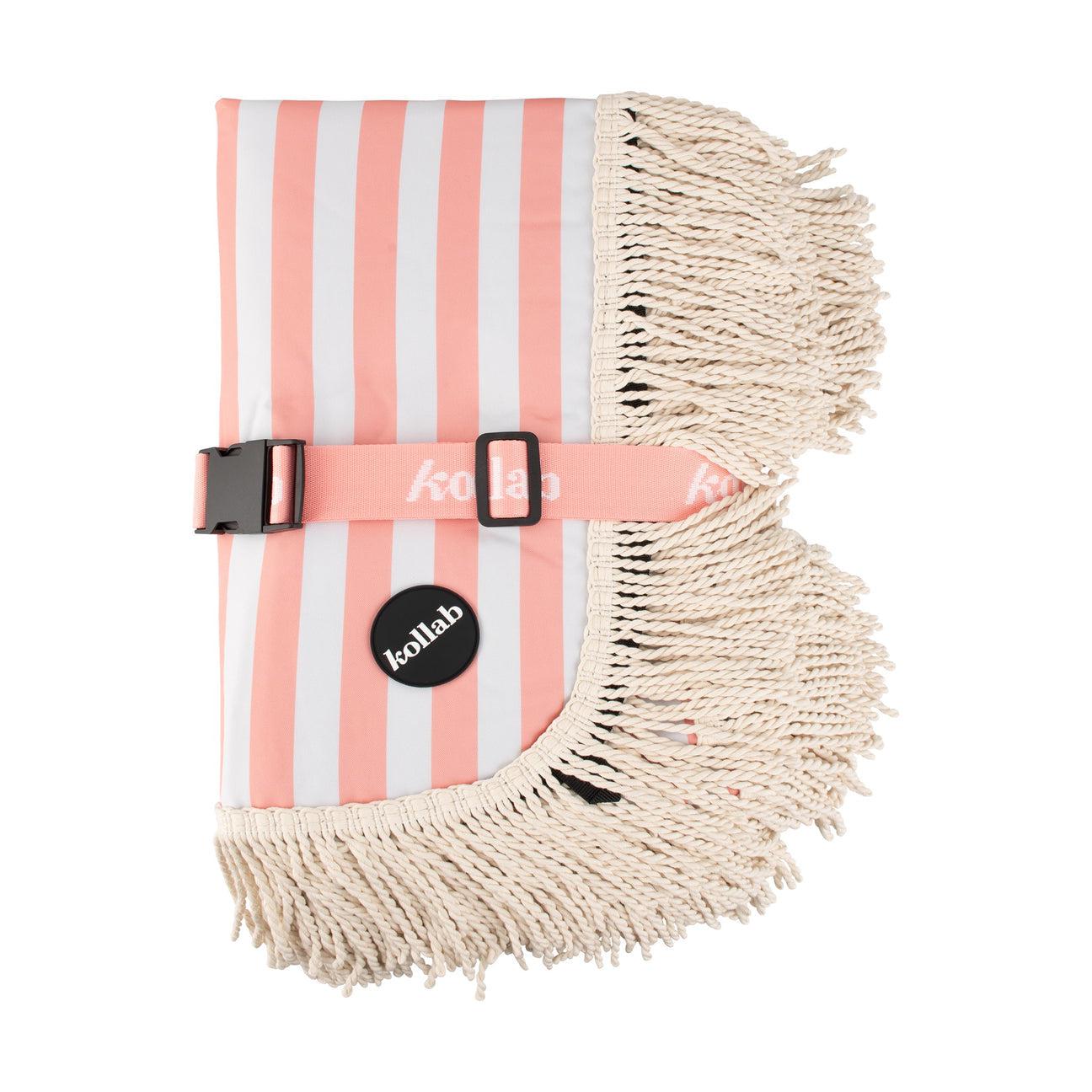 Fringed Medium Picnic Mat Coral Stripe-Travel & Outdoors-Kollab-The Bay Room