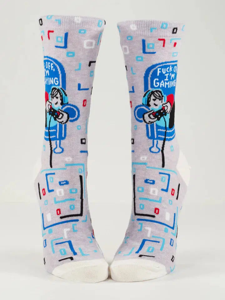 Fuck Off, I'm Gaming Women's Crew Socks-Fun & Games-Blue Q-Women's Shoe Size 5-10-The Bay Room