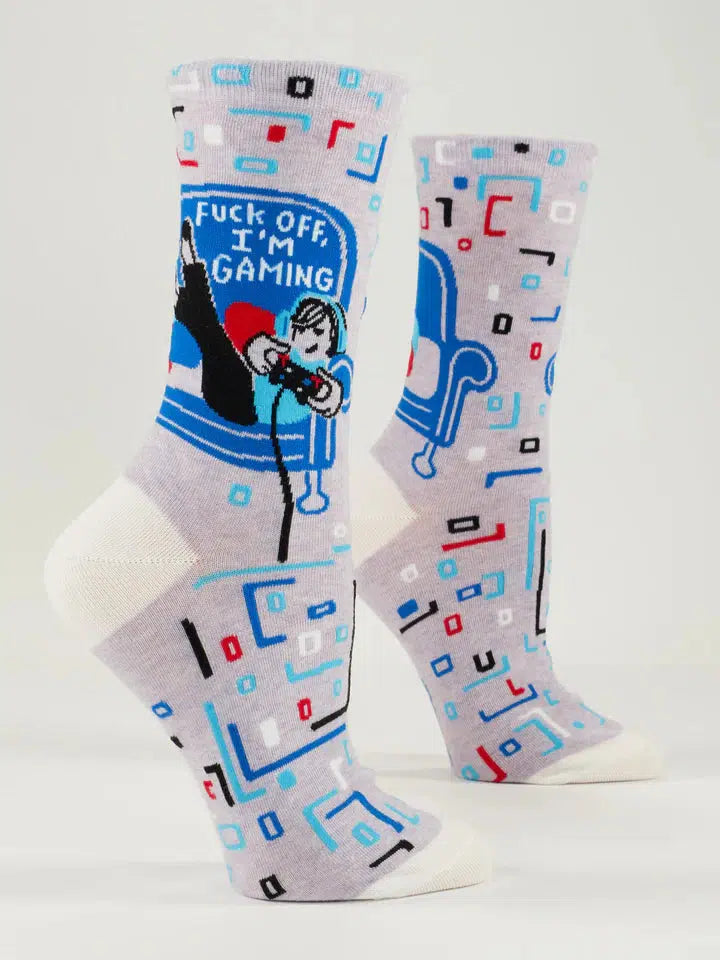 Fuck Off, I'm Gaming Women's Crew Socks-Fun & Games-Blue Q-Women's Shoe Size 5-10-The Bay Room