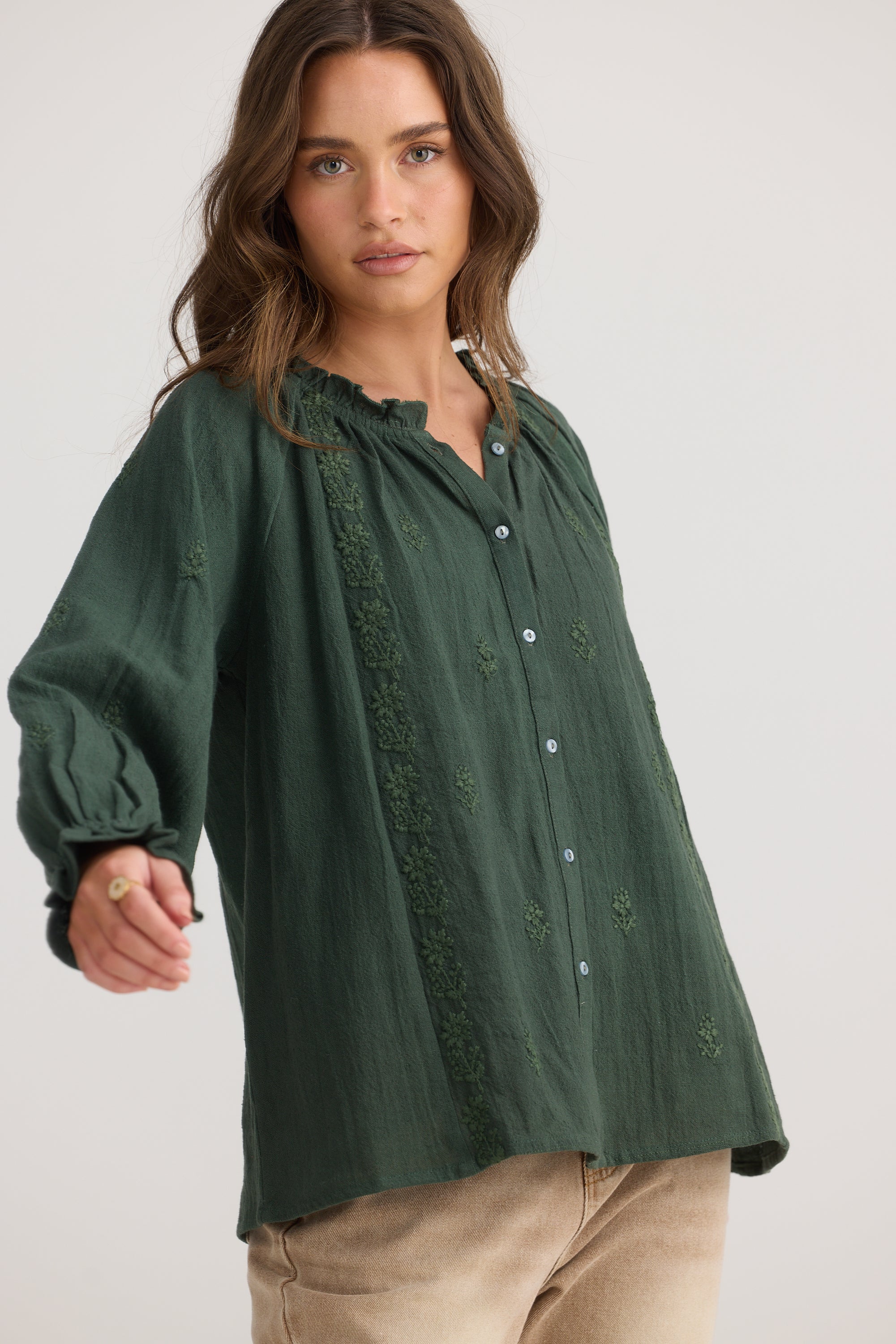 Gemini Blouse - Olive-Tops-Talisman-The Bay Room