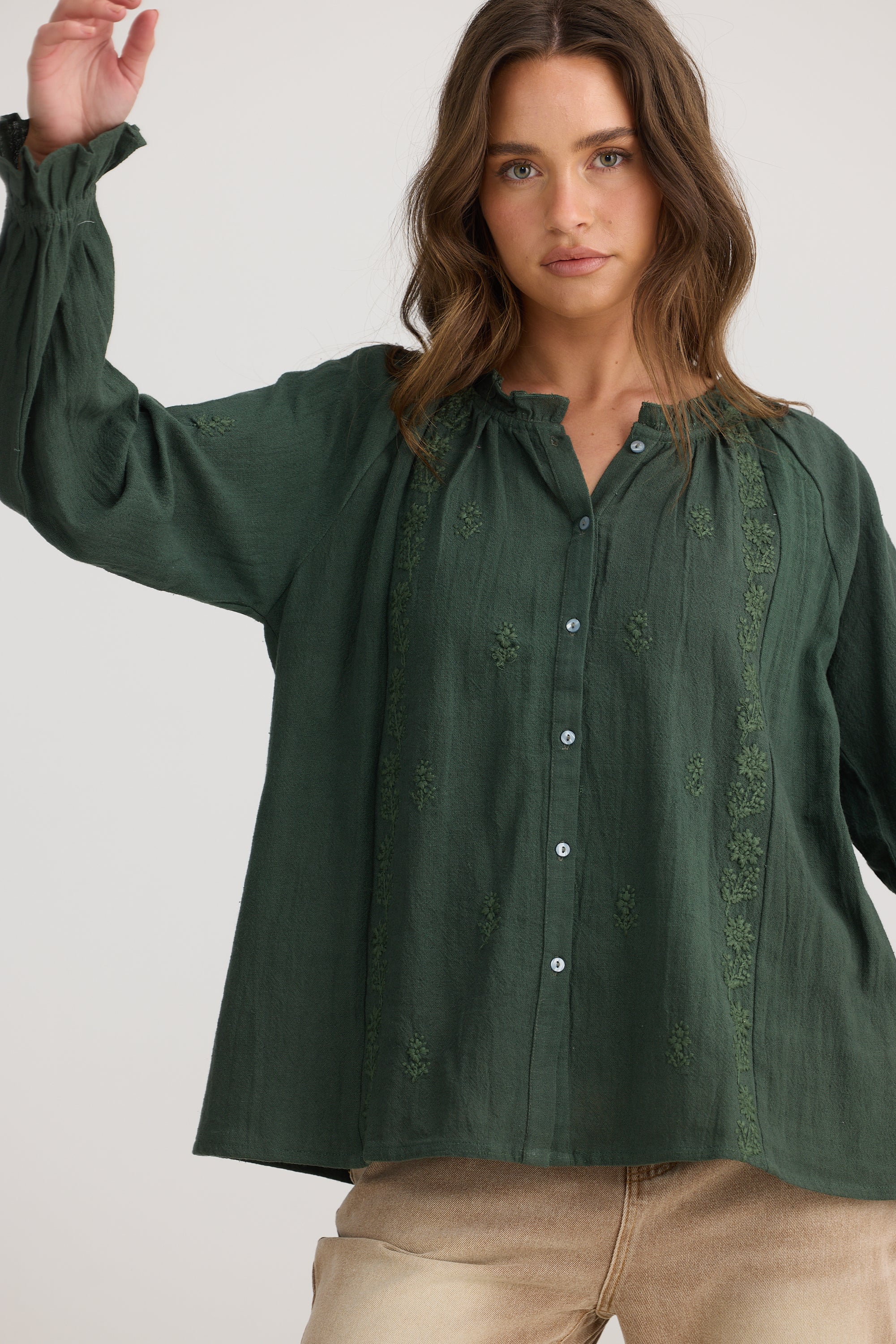 Gemini Blouse - Olive-Tops-Talisman-The Bay Room