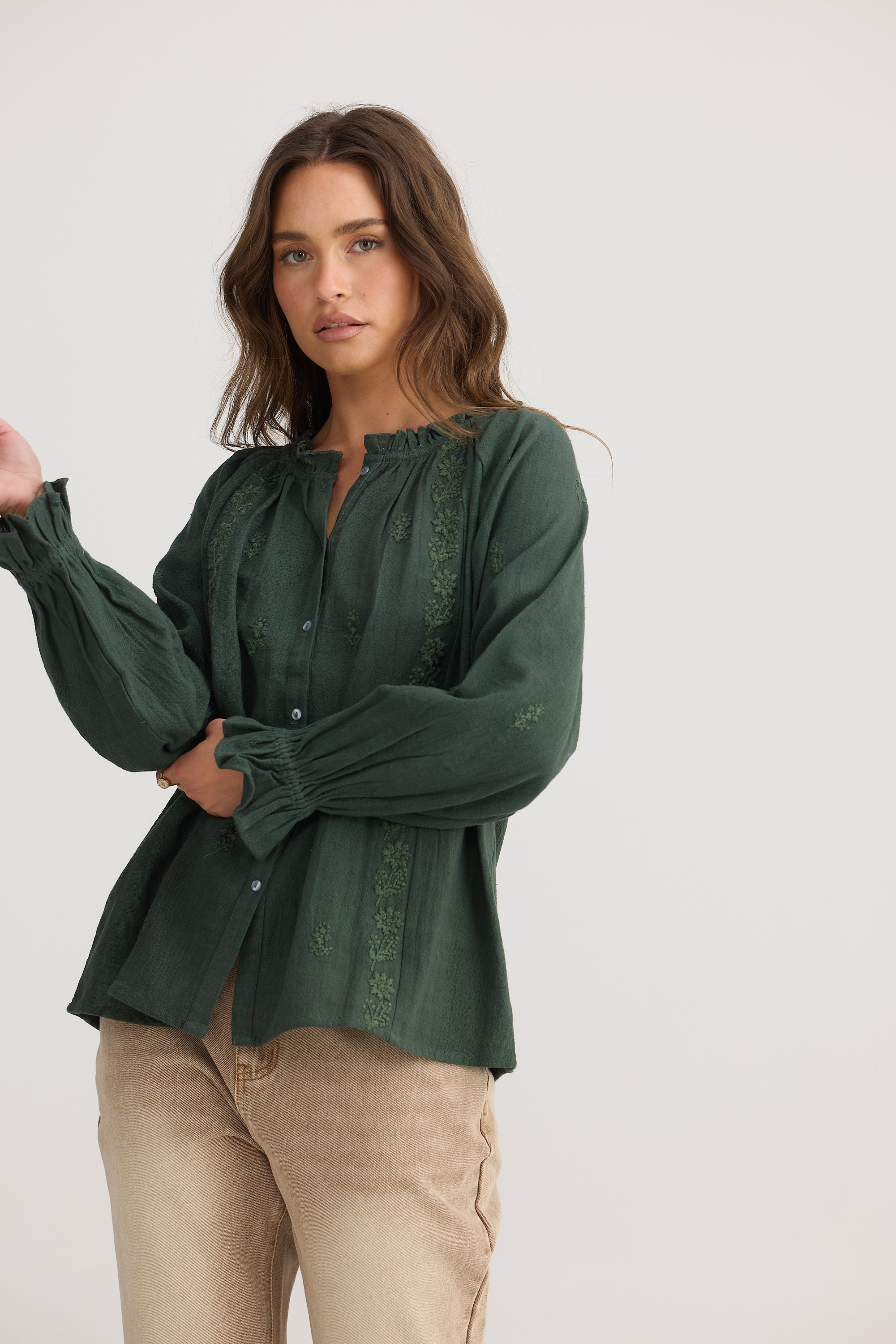 Gemini Blouse - Olive-Tops-Talisman-The Bay Room