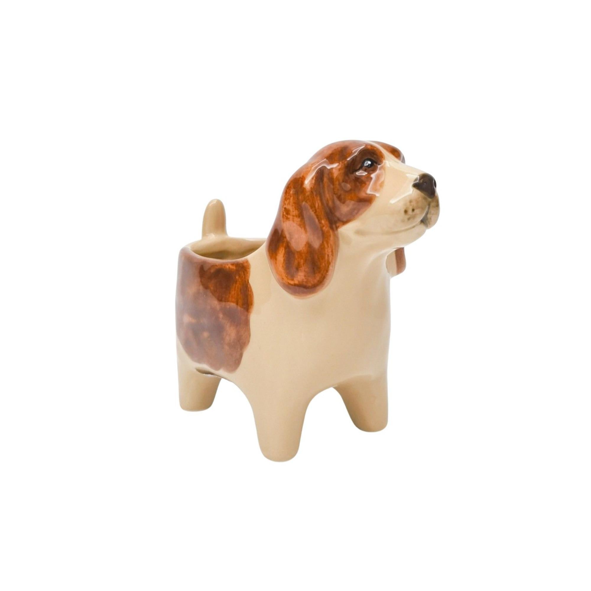 Georgie Dog Planter Brown & White 9cm-Pots, Planters & Vases-Urban Products-The Bay Room