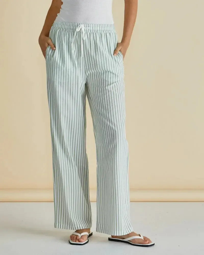 Georgie Pants - Green Stripe-Pants-Betty Basics-The Bay Room