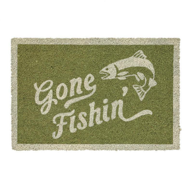 Gone Fishin' PVC Back Mat 40x60cm Sage-Floor Rugs & Doormats-Coast To Coast Home-The Bay Room