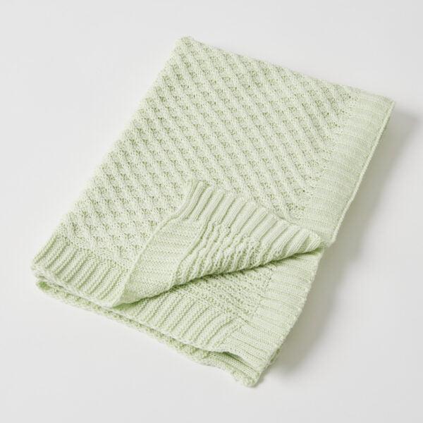 Green Basket Weave Knit Blanket-Nursery & Nurture-Pilbeam Living-The Bay Room