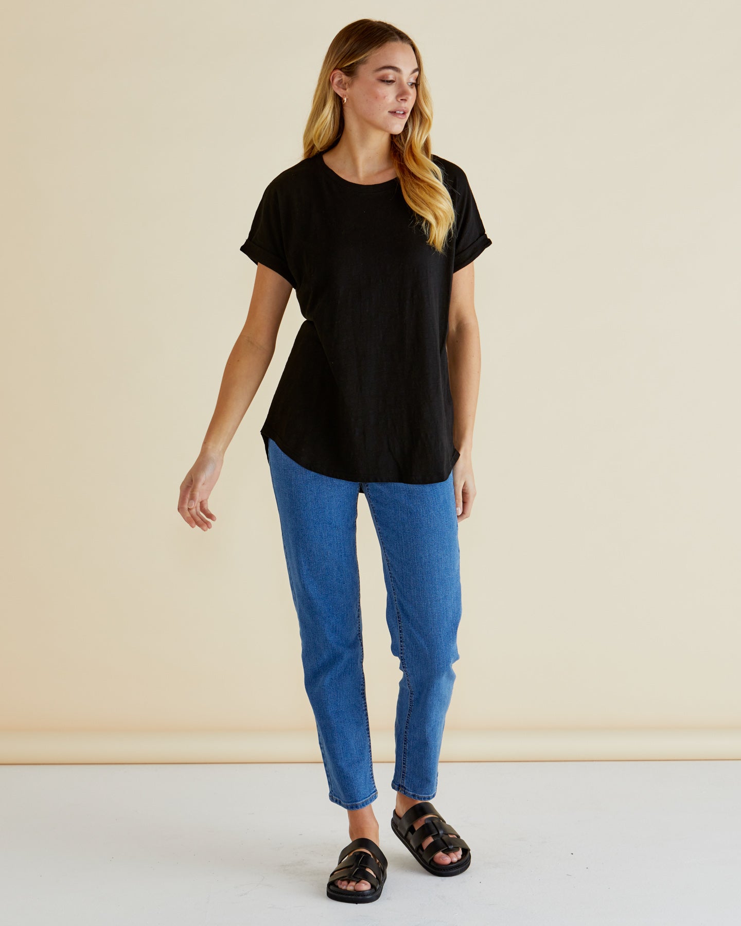 Hailey Short Sleeve Tee - Black-Tops-Betty Basics-The Bay Room