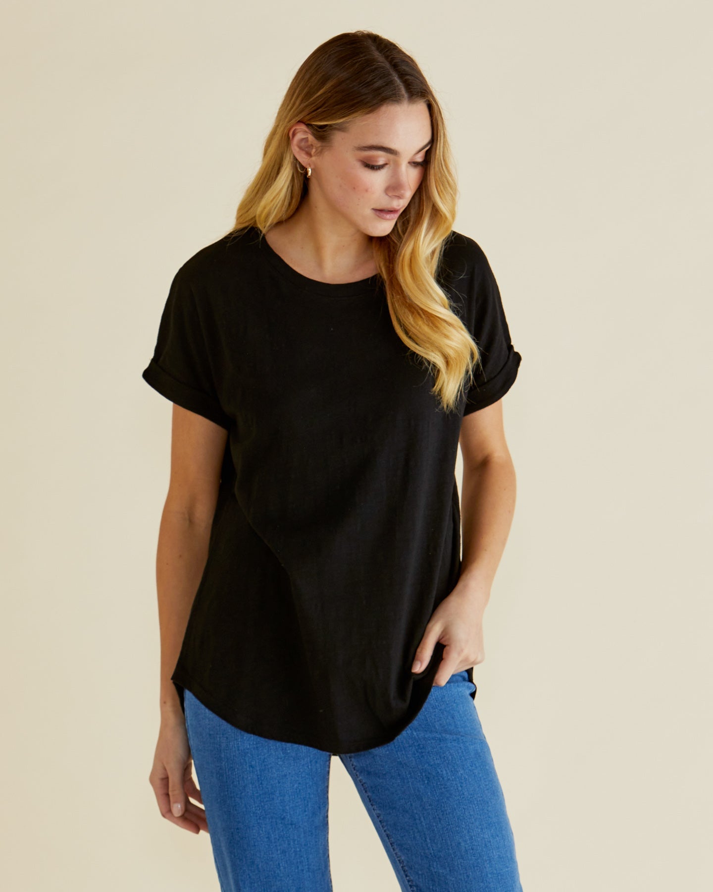 Hailey Short Sleeve Tee - Black-Tops-Betty Basics-The Bay Room