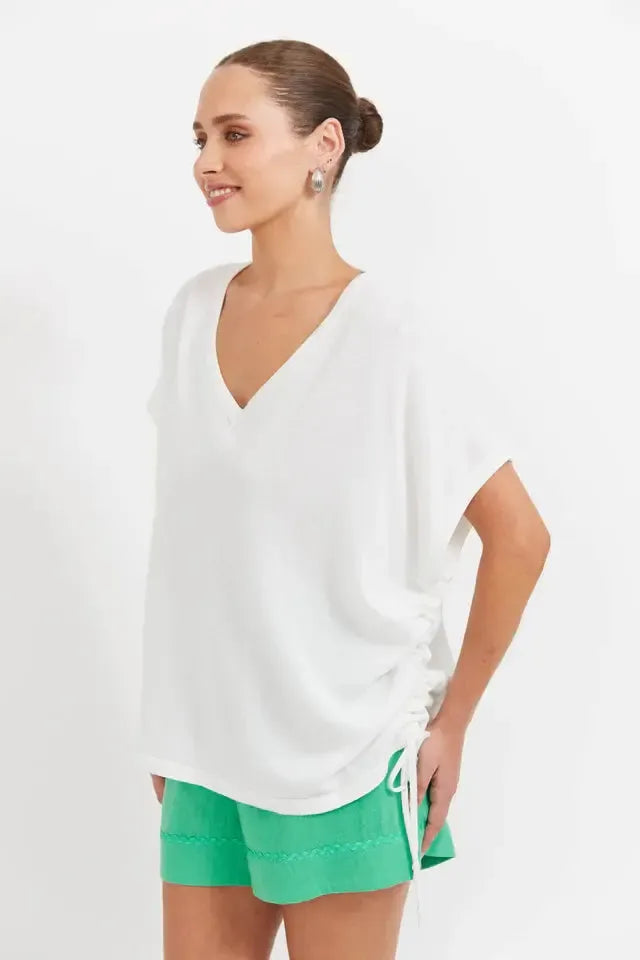 Haiti Tie Knit Top - White-Tops-Haven-The Bay Room