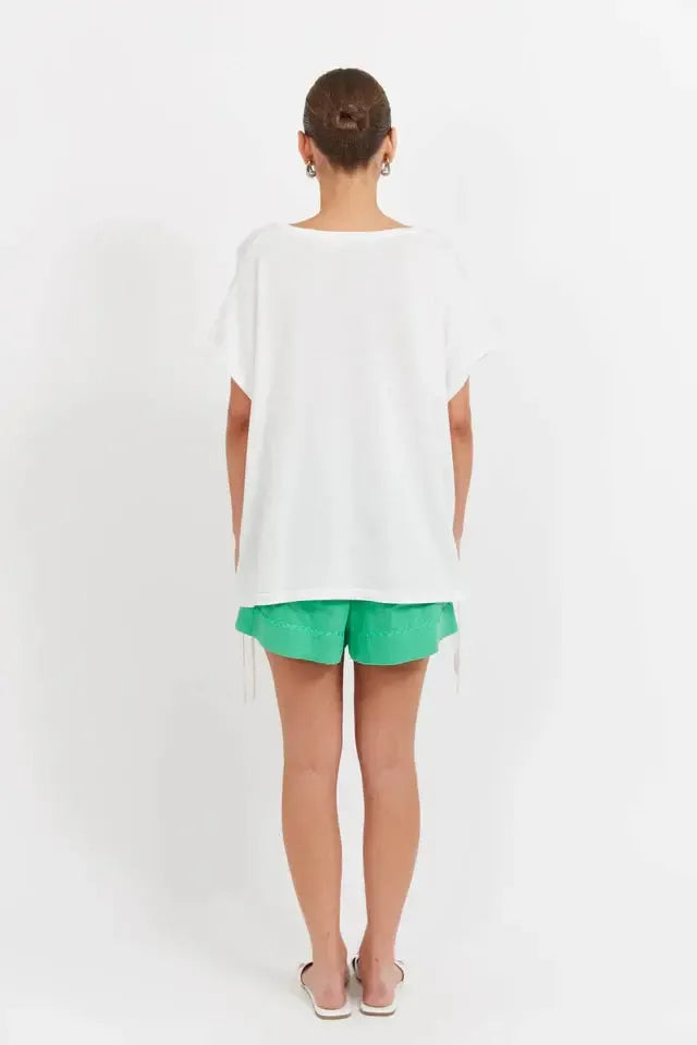 Haiti Tie Knit Top - White-Tops-Haven-The Bay Room