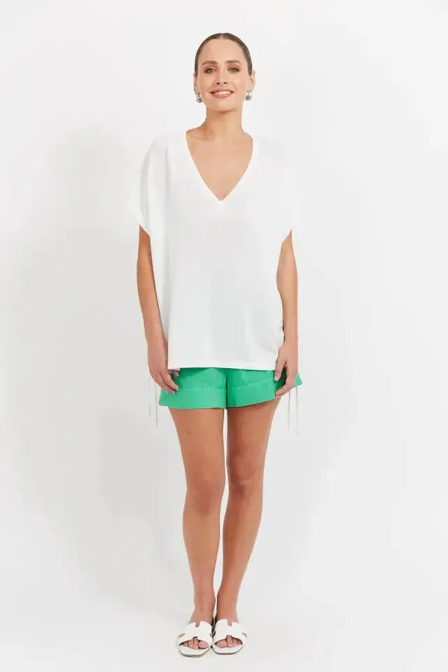 Haiti Tie Knit Top - White-Tops-Haven-The Bay Room