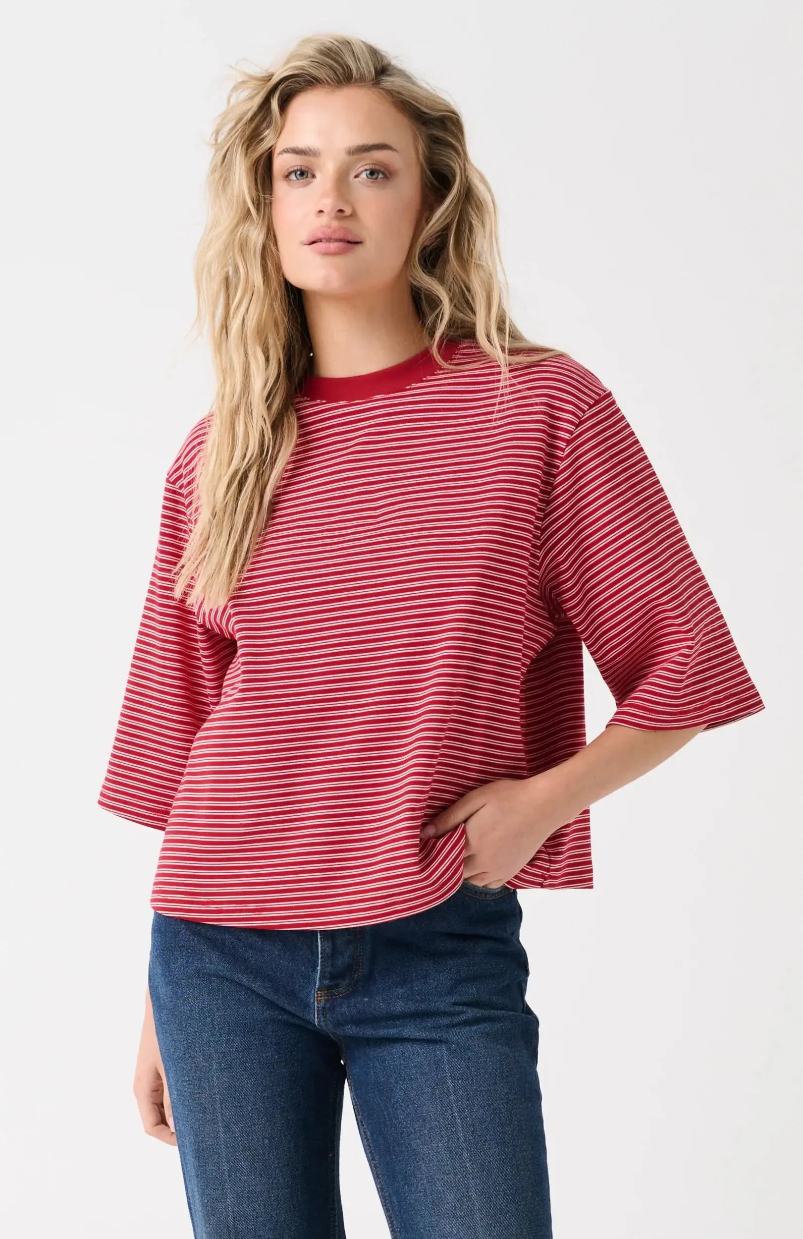 Hallie Tee - Red Stripe-Tops-Cartel & Willow-The Bay Room