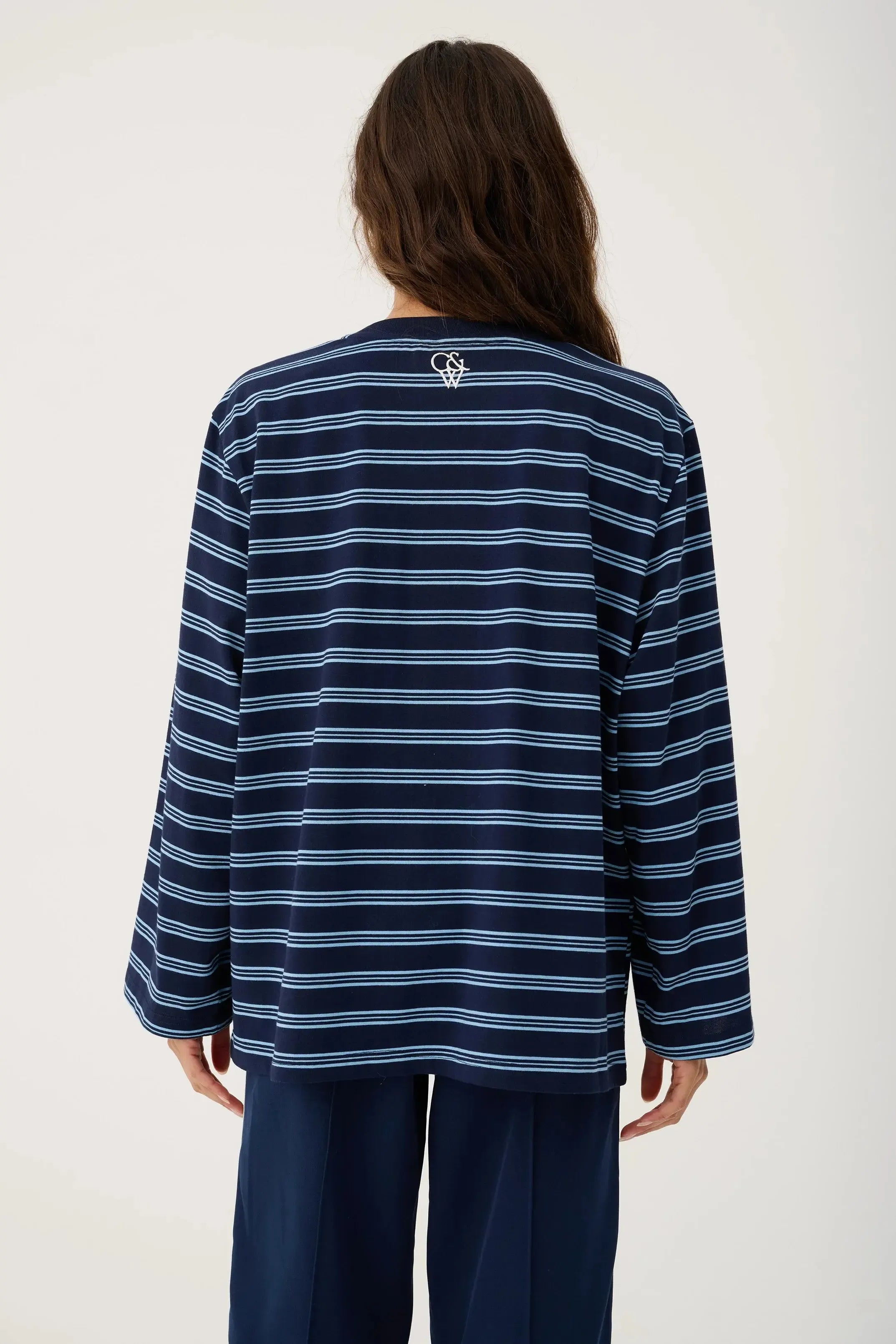 Harley Long Sleeve - Navy Stripe-Tops-Cartel & Willow-The Bay Room