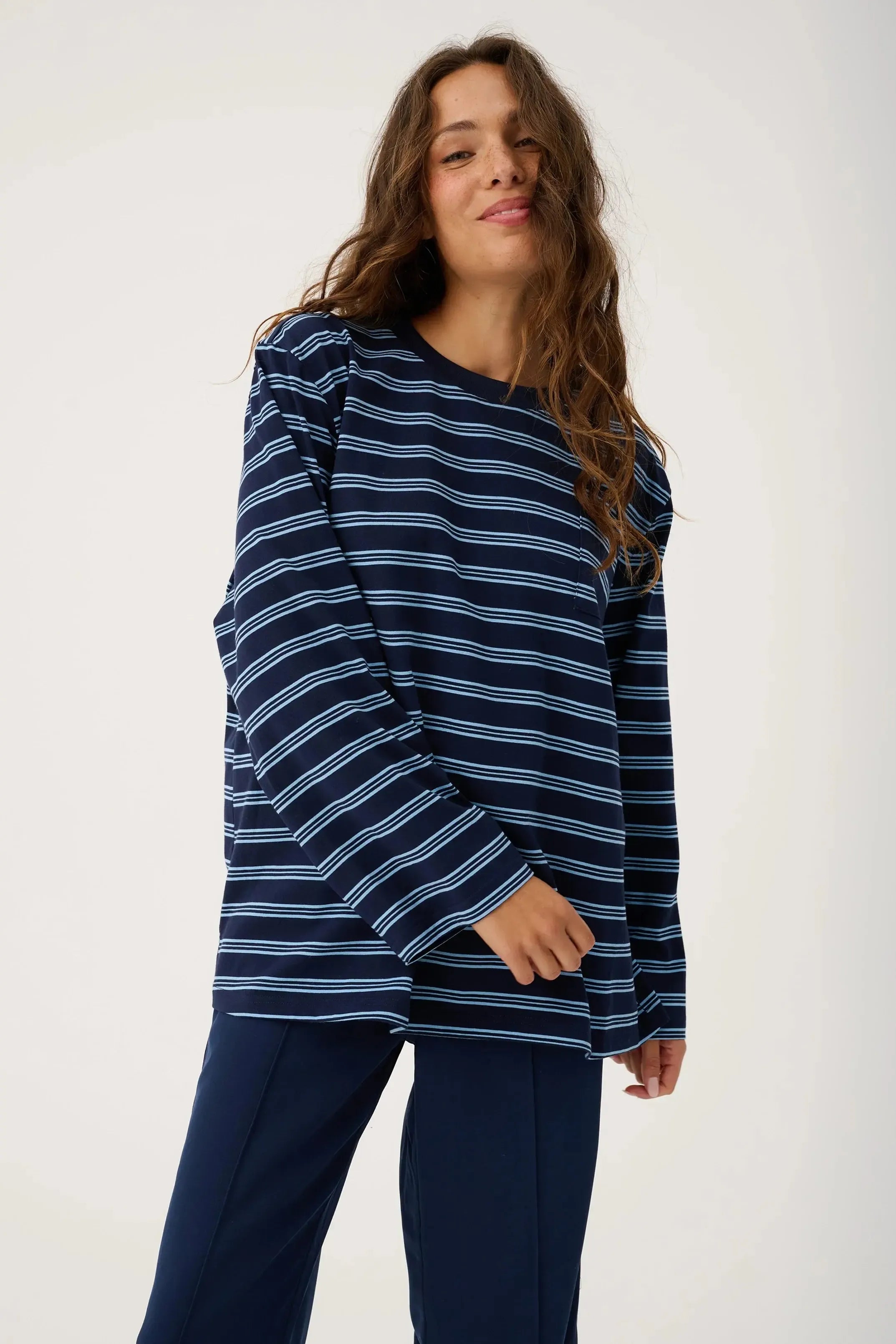 Harley Long Sleeve - Navy Stripe-Tops-Cartel & Willow-The Bay Room
