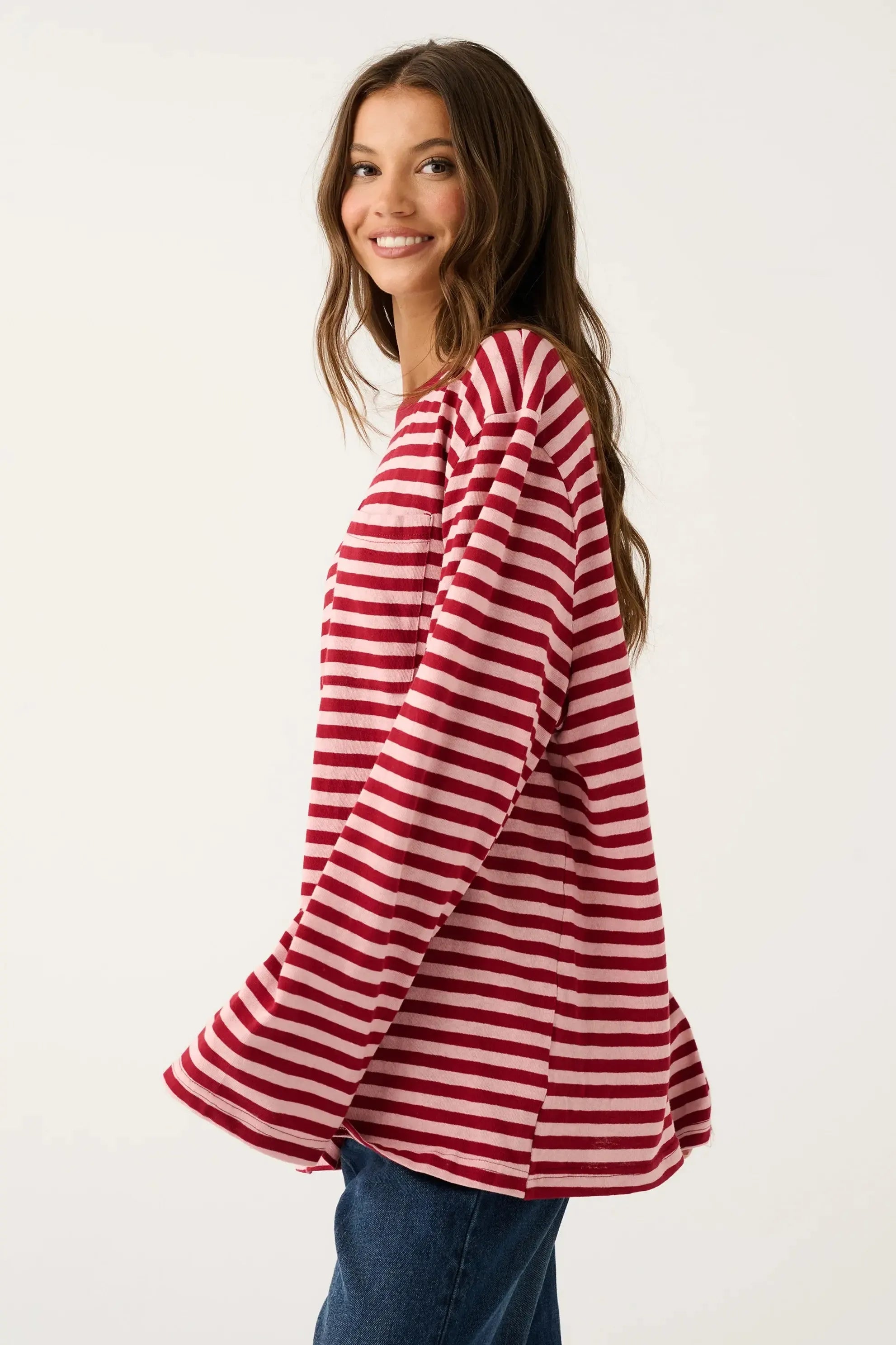 Harley Long Sleeve - Plum Stripe-Tops-Cartel & Willow-The Bay Room