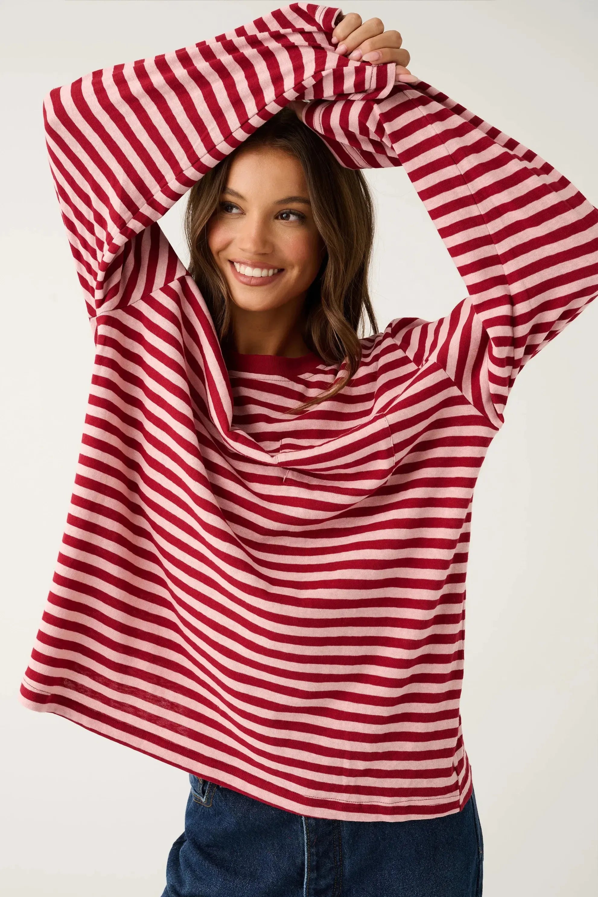 Harley Long Sleeve - Plum Stripe-Tops-Cartel & Willow-The Bay Room