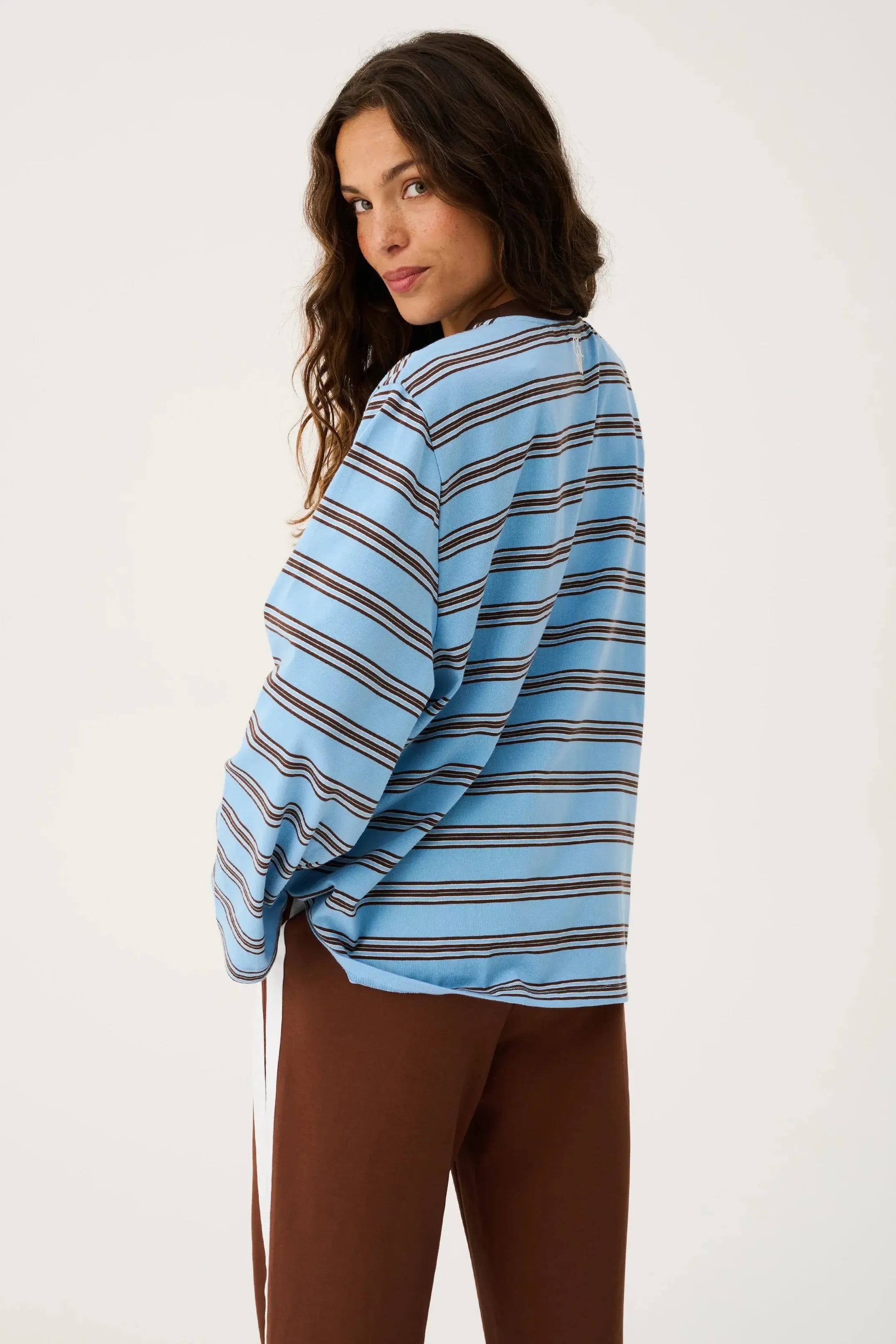 Harley Long Sleeve - Truffle/Ice Stripe-Tops-Cartel & Willow-The Bay Room
