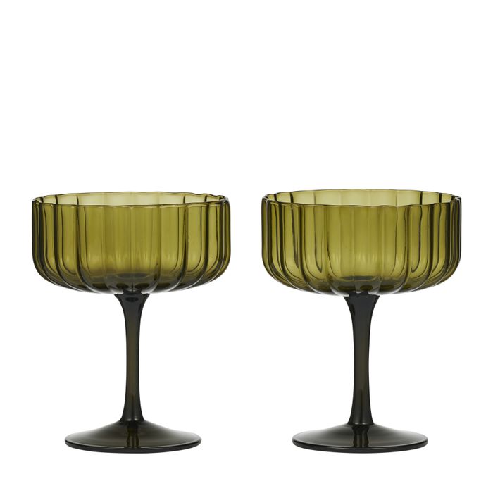 Hazel Set/2 Glass Coupe 11.5x14.5cm Olive-Dining & Entertaining-Coast To Coast Home-The Bay Room