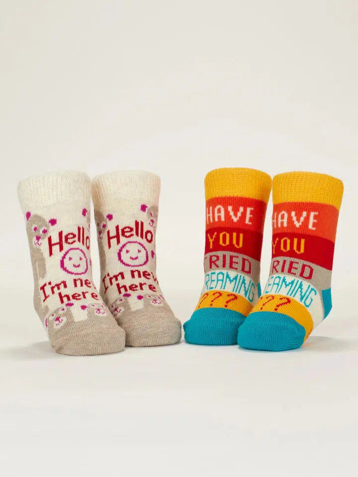 Hello I'm New Here/ Have You Ever Tried Screaming??? Baby Socks-Clothing & Accessories-Blue Q-The Bay Room