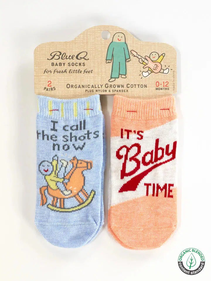 I Call The Shots Now/ It's Baby Time Baby Socks-Clothing & Accessories-Blue Q-The Bay Room