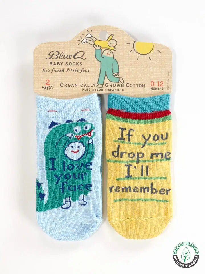 I Love Your Face/ If You Drop Me I'll Remember Baby Socks-Clothing & Accessories-Blue Q-The Bay Room