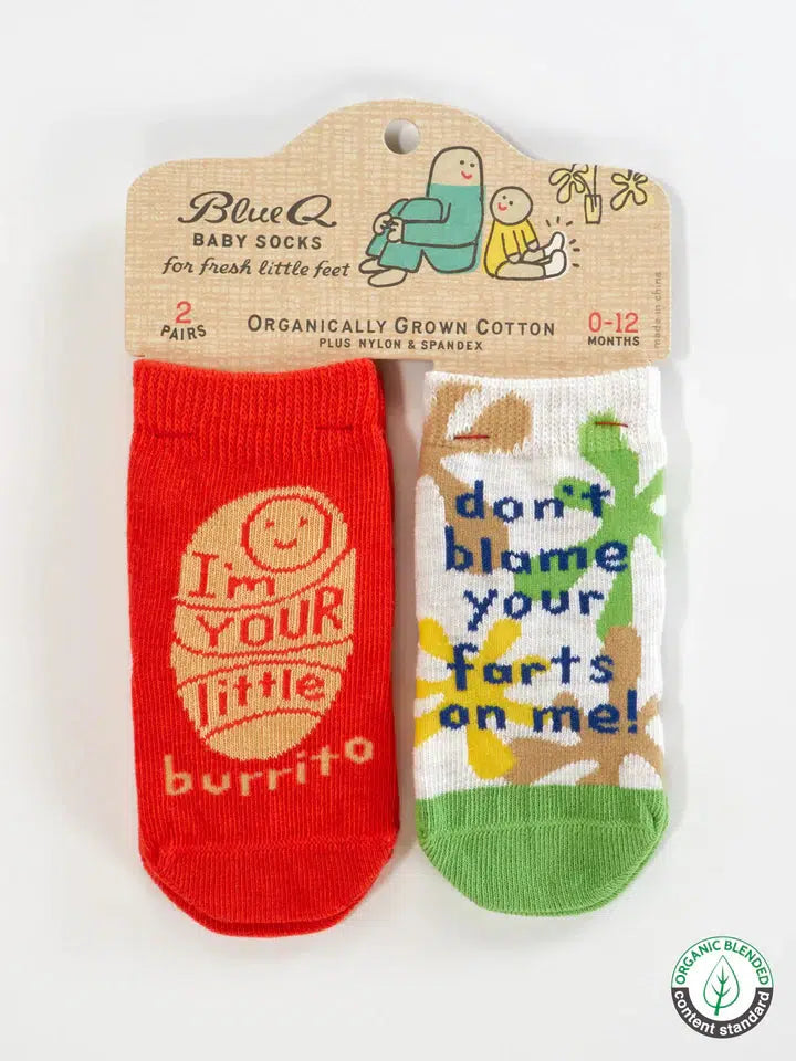 I'm Your Little Burrito/ Don't Blame Your Farts On Me Baby Socks-Clothing & Accessories-Blue Q-The Bay Room