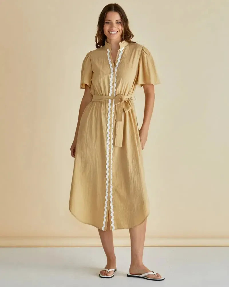 Immie Dress - Beige Ric Rac-Dresses-Betty Basics-The Bay Room