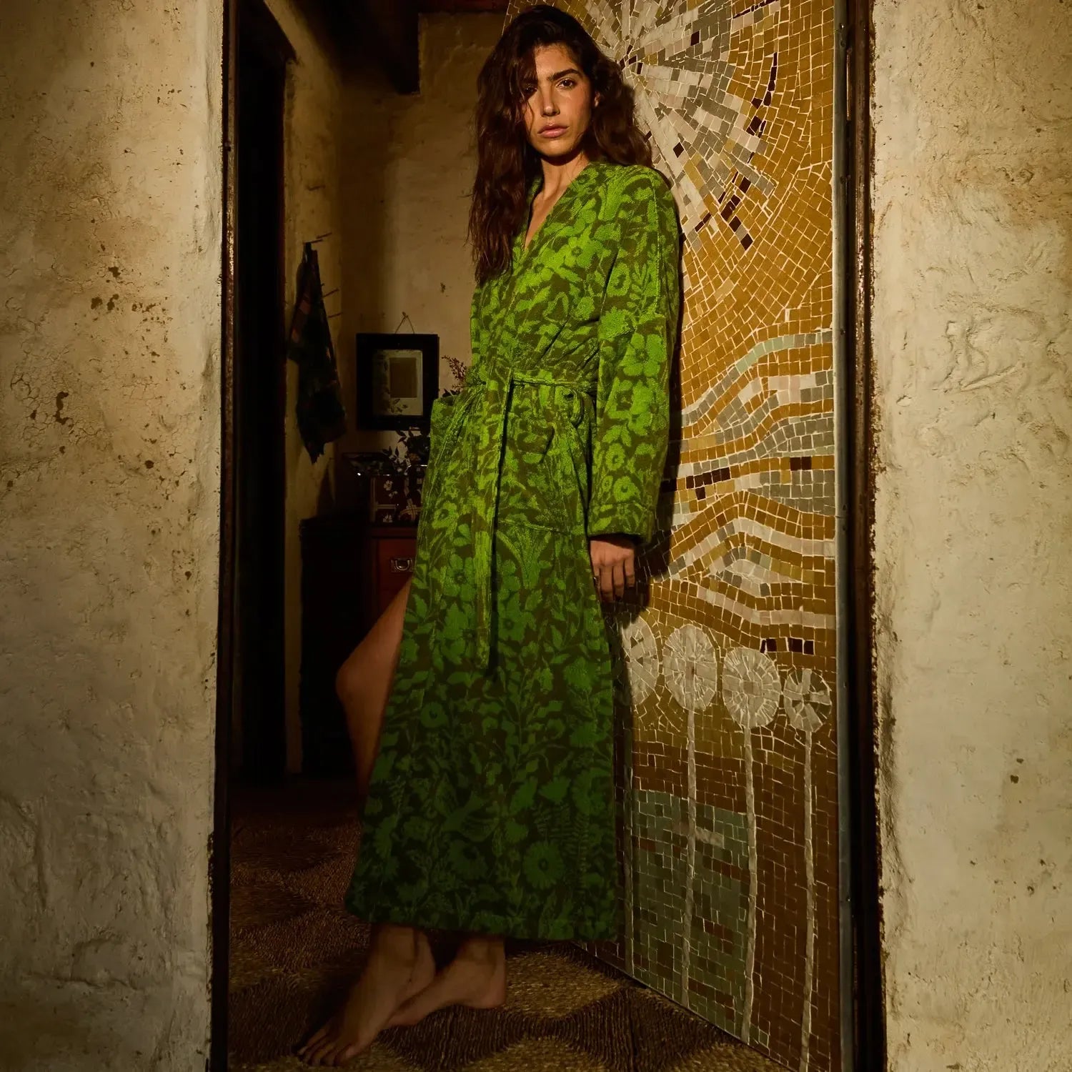 Indiana Towelling Robe - Cactus Green-Sleepwear & Robes-Sage & Clare-The Bay Room