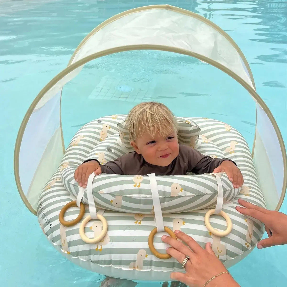 Interactive Baby Float Duck Sage Stripe-Travel & Outdoors-Sunny Life-The Bay Room