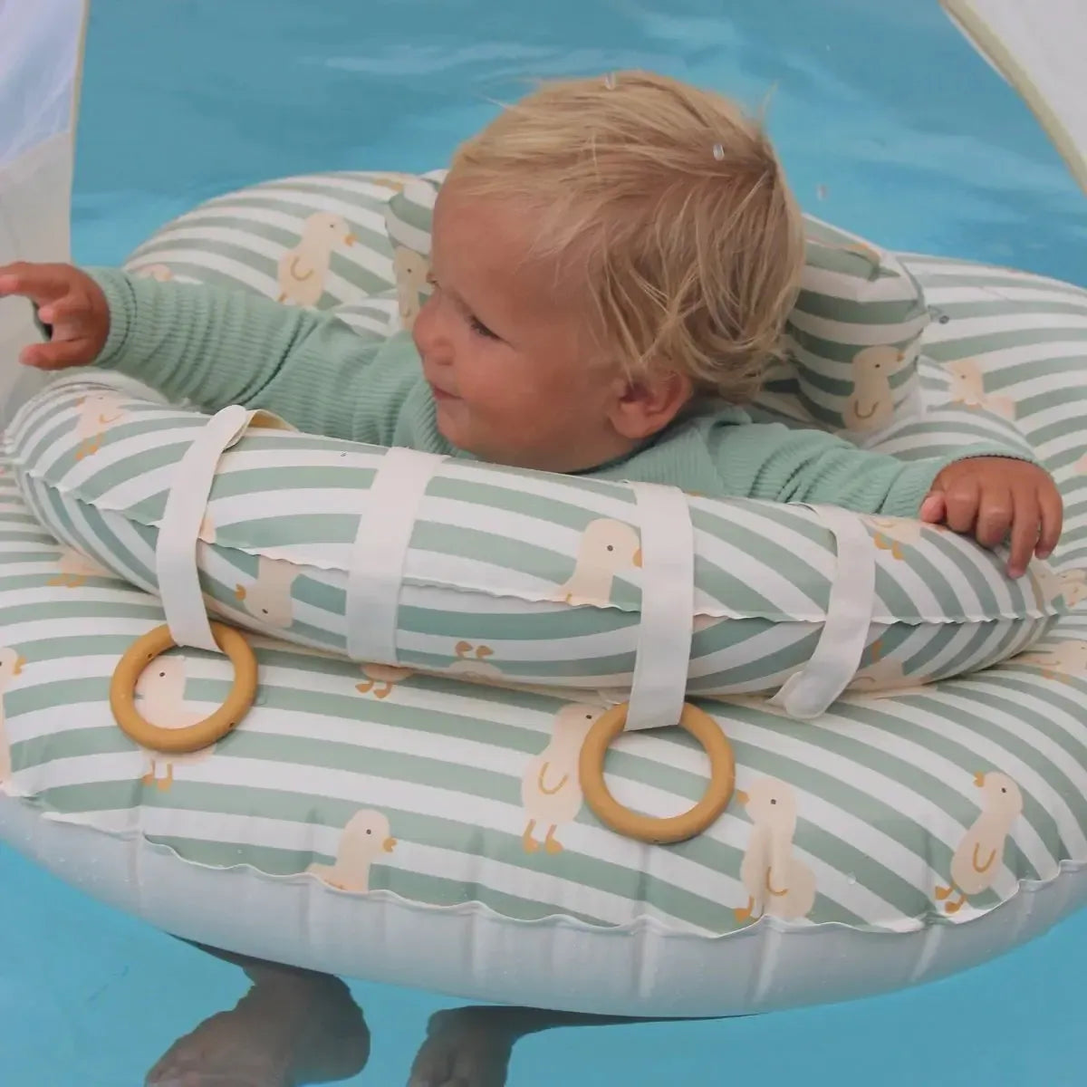 Interactive Baby Float Duck Sage Stripe-Travel & Outdoors-Sunny Life-The Bay Room
