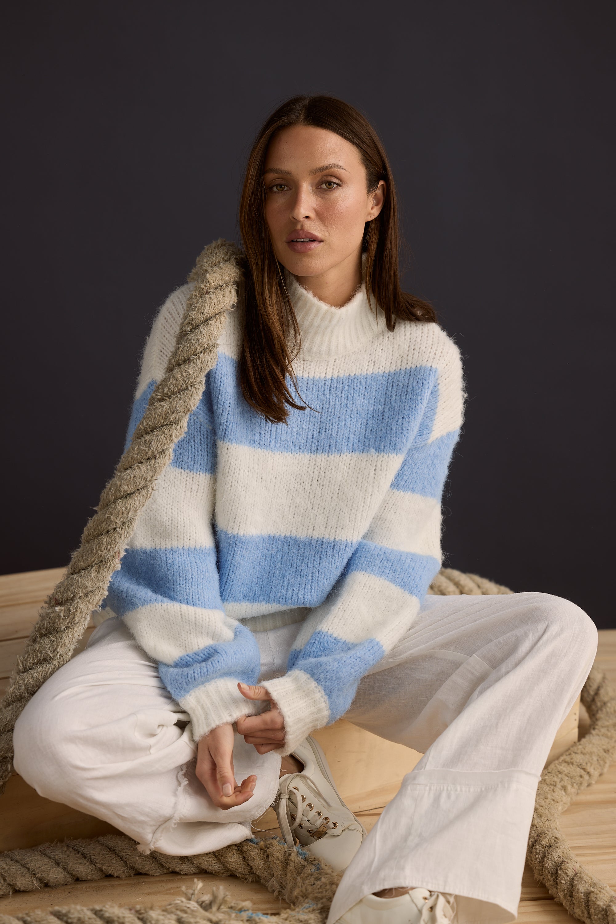 Island Knit - Blue Stripe-Knitwear & Jumpers-Holiday-The Bay Room