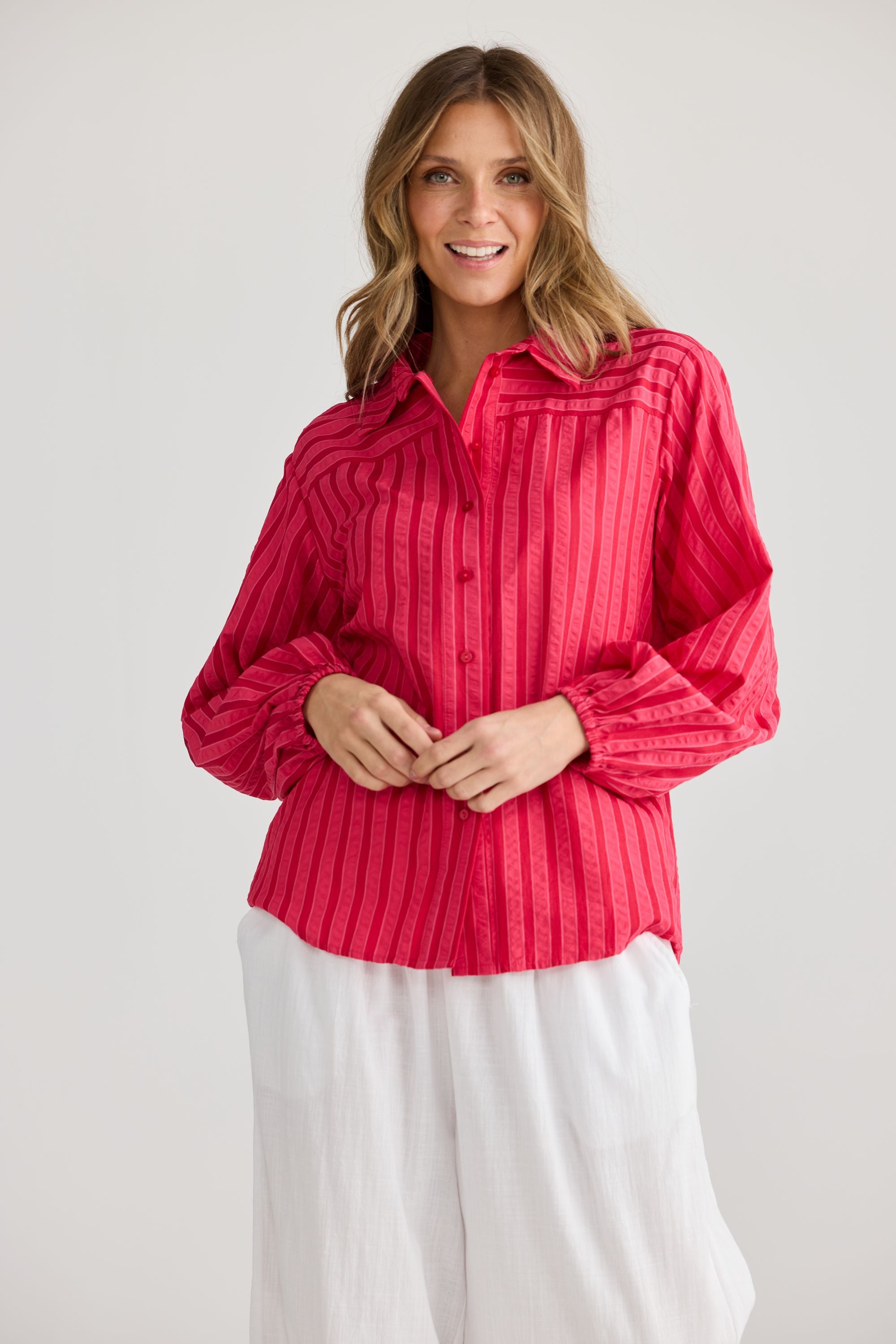 Island Shirt - Hibiscus Stripe-Tops-Holiday-The Bay Room