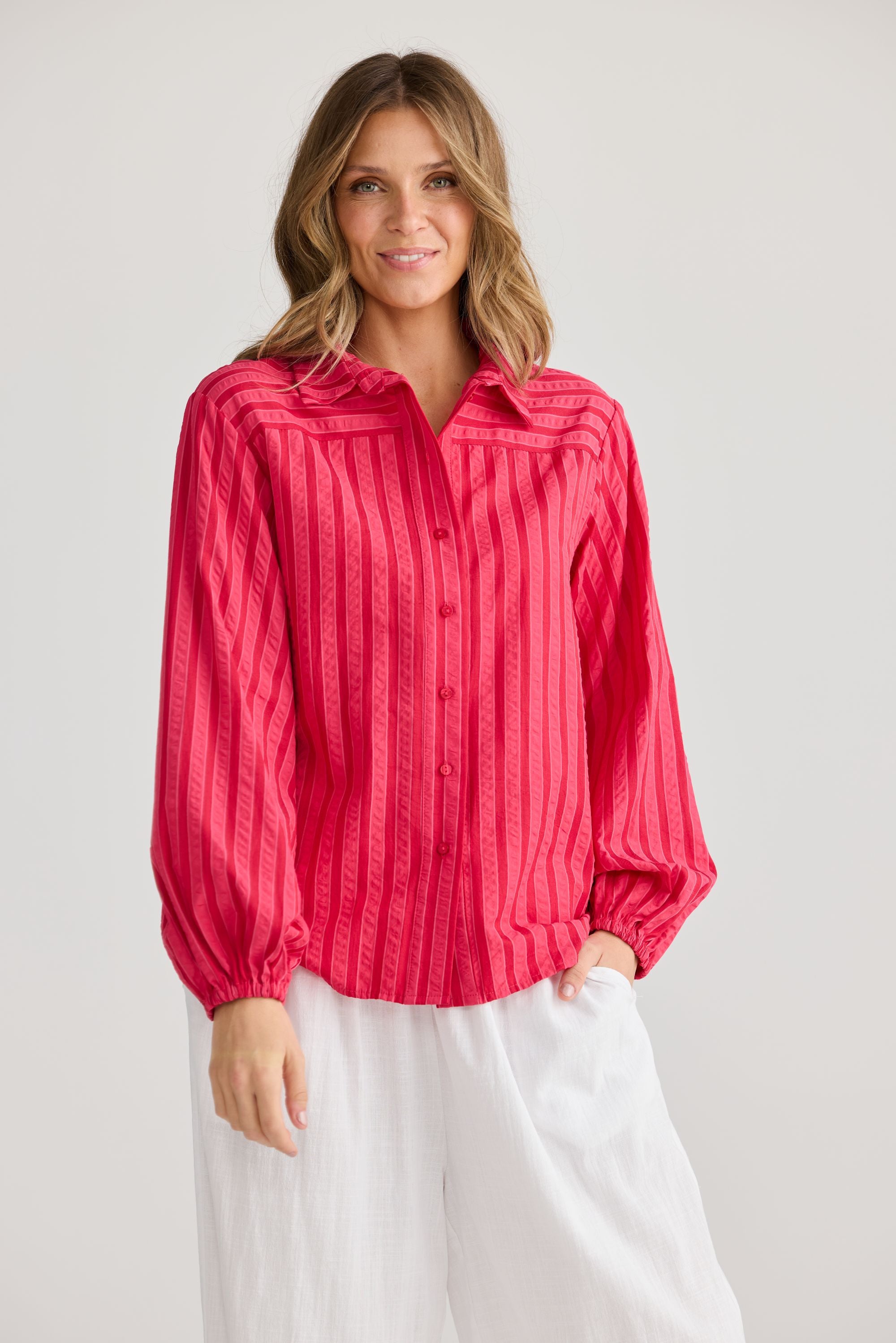 Island Shirt - Hibiscus Stripe-Tops-Holiday-The Bay Room
