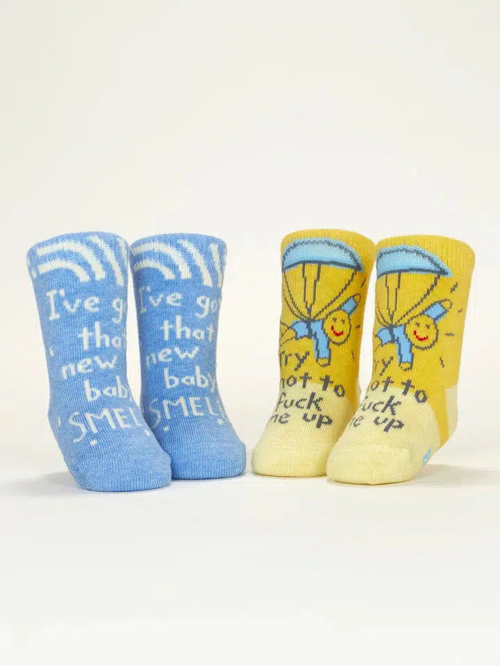 I've Got That New Baby Small/ Try Not To Fuck Me Up Baby Socks-Clothing & Accessories-Blue Q-The Bay Room