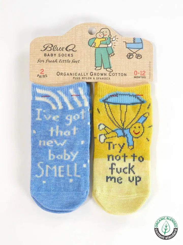 I've Got That New Baby Small/ Try Not To Fuck Me Up Baby Socks-Clothing & Accessories-Blue Q-The Bay Room