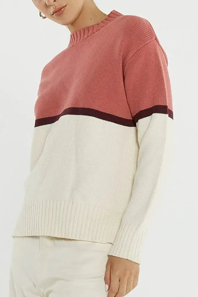 Ivy Cotton Knit - Cream/Burg/Rose-Knitwear & Jumpers-SASS-The Bay Room