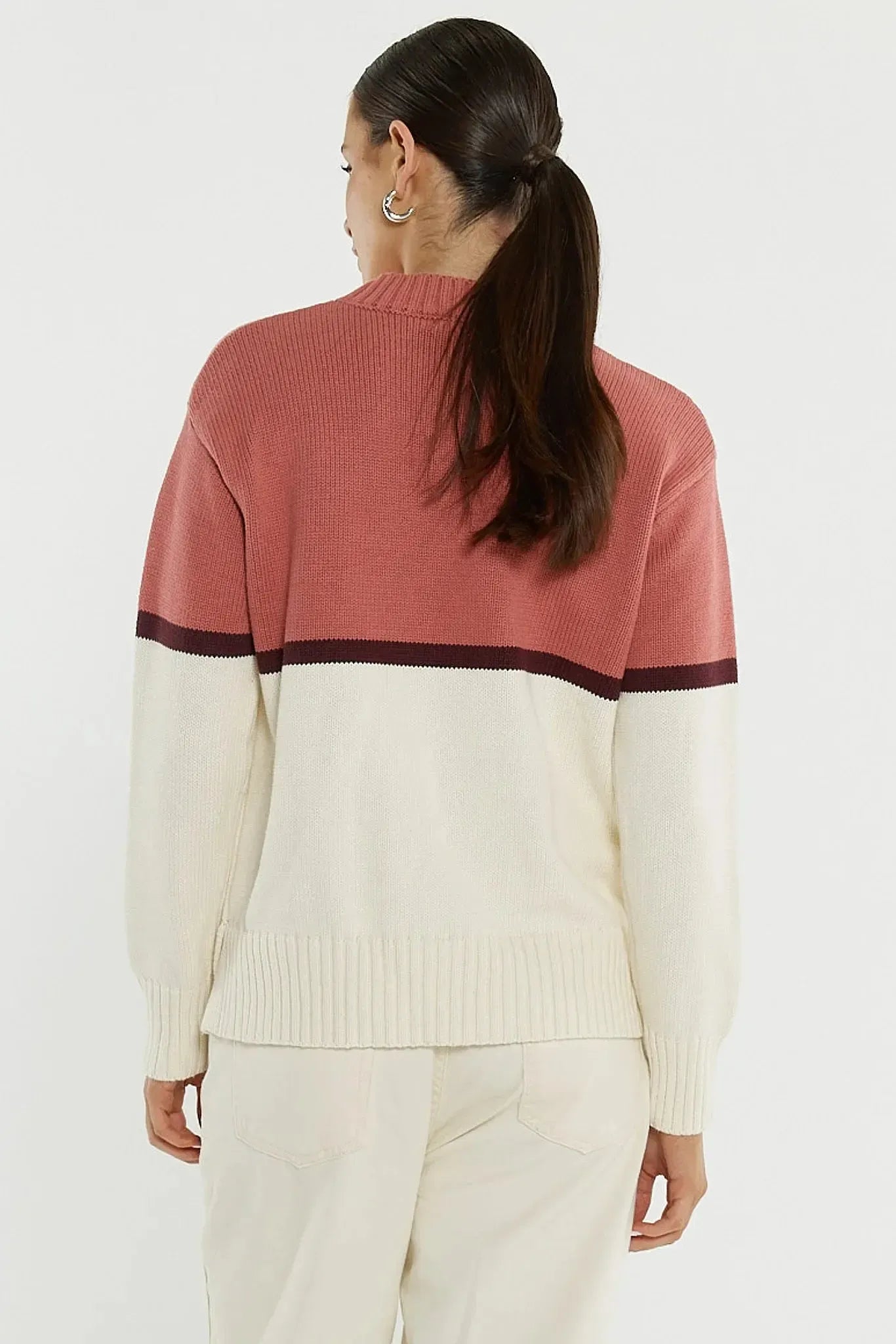 Ivy Cotton Knit - Cream/Burg/Rose-Knitwear & Jumpers-SASS-The Bay Room