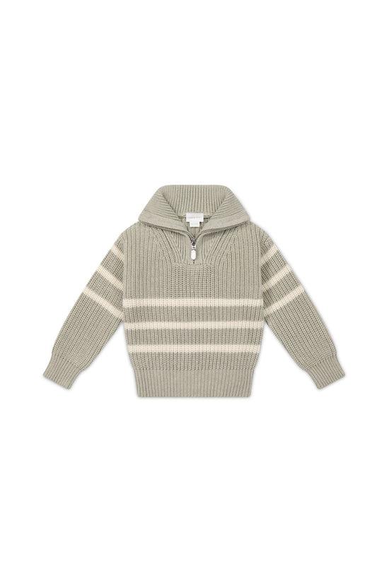 Jack Zip Jumper - Moss Marle Stripe-Clothing & Accessories-Jamie Kay-The Bay Room