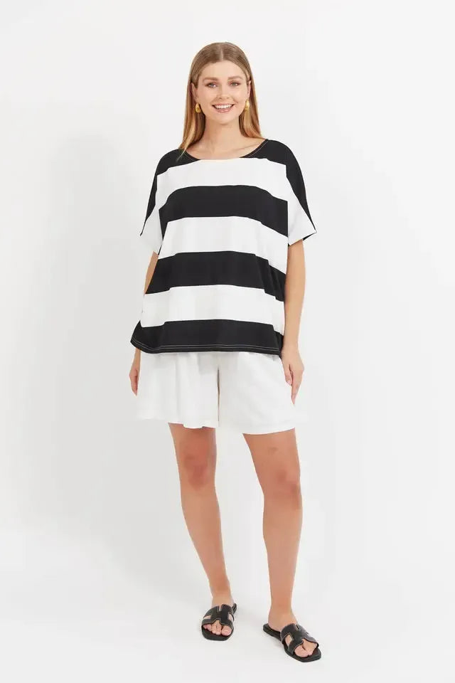 Jardin Stripe Tshirt - Black-Tops-Haven-The Bay Room