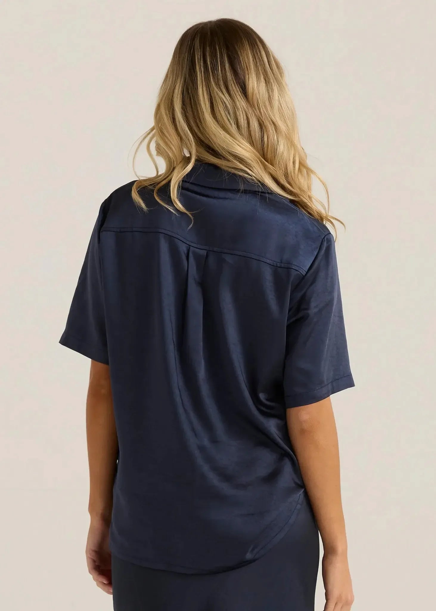Jasper Satin Shirt - Navy-Tops-SASS-The Bay Room