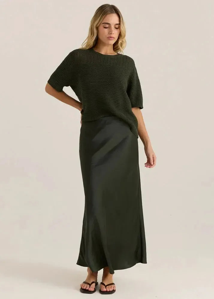 Jasper Slip Skirt - Olive-Skirts-SASS-The Bay Room