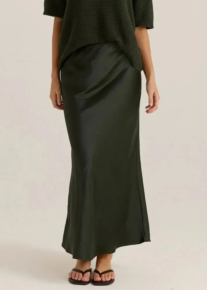 Jasper Slip Skirt - Olive-Skirts-SASS-The Bay Room